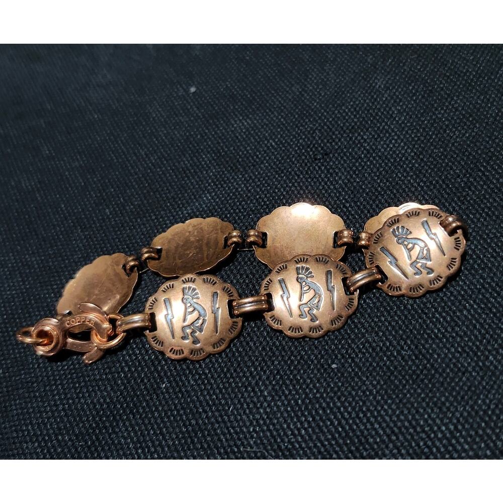 Southwestern Concho Copper Bracelet Aztec Dancing Men Flute  7"